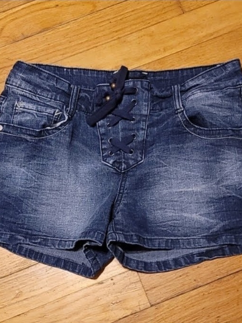 Denim Lace-Up Women’s Shorts - Dark Blue